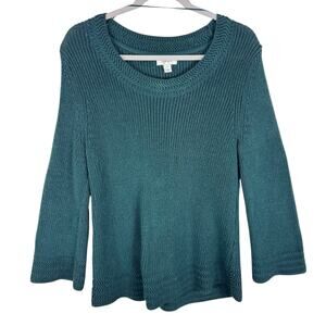 Style & Co Green Emerald Long Flared Sleeve Round Knit Pullover Sweater Size M